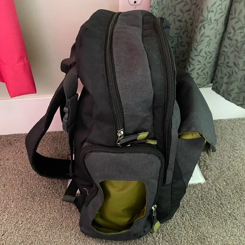 Eddie Bauer Gray With Green Accents Large Backpack Diaper Bag Gender Neutral